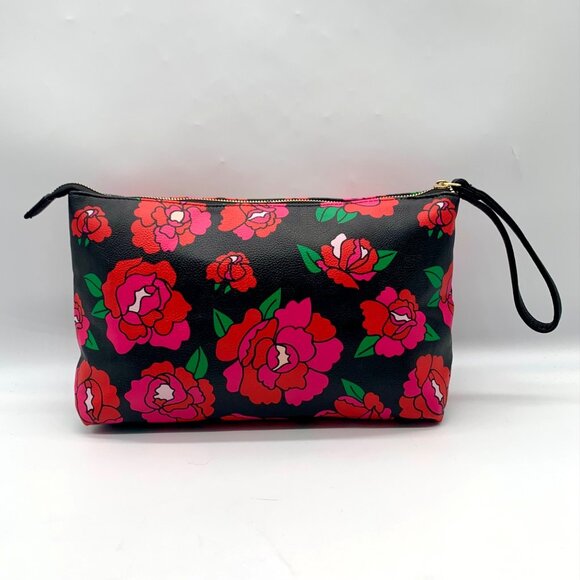 Betsey Johnson Black Floral Printed Large Zip Pouch - Picture 2 of 11